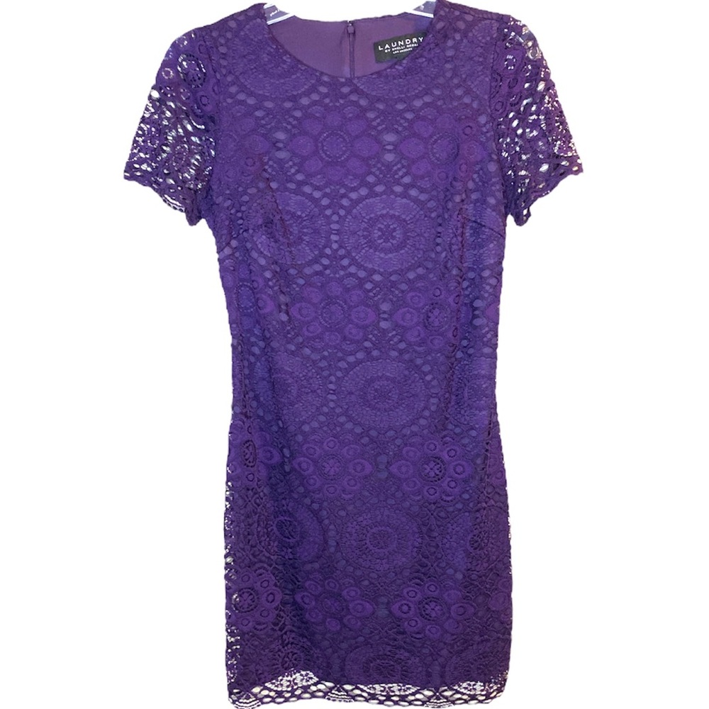 Laundry By Shelli Segal Purple Lace Short Sleeve Mini Dress Size 2P